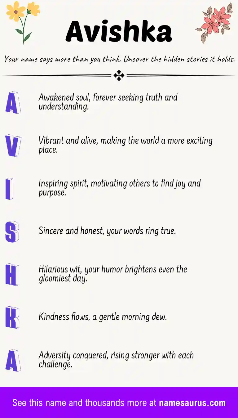 Acrostic poem about Avishka.