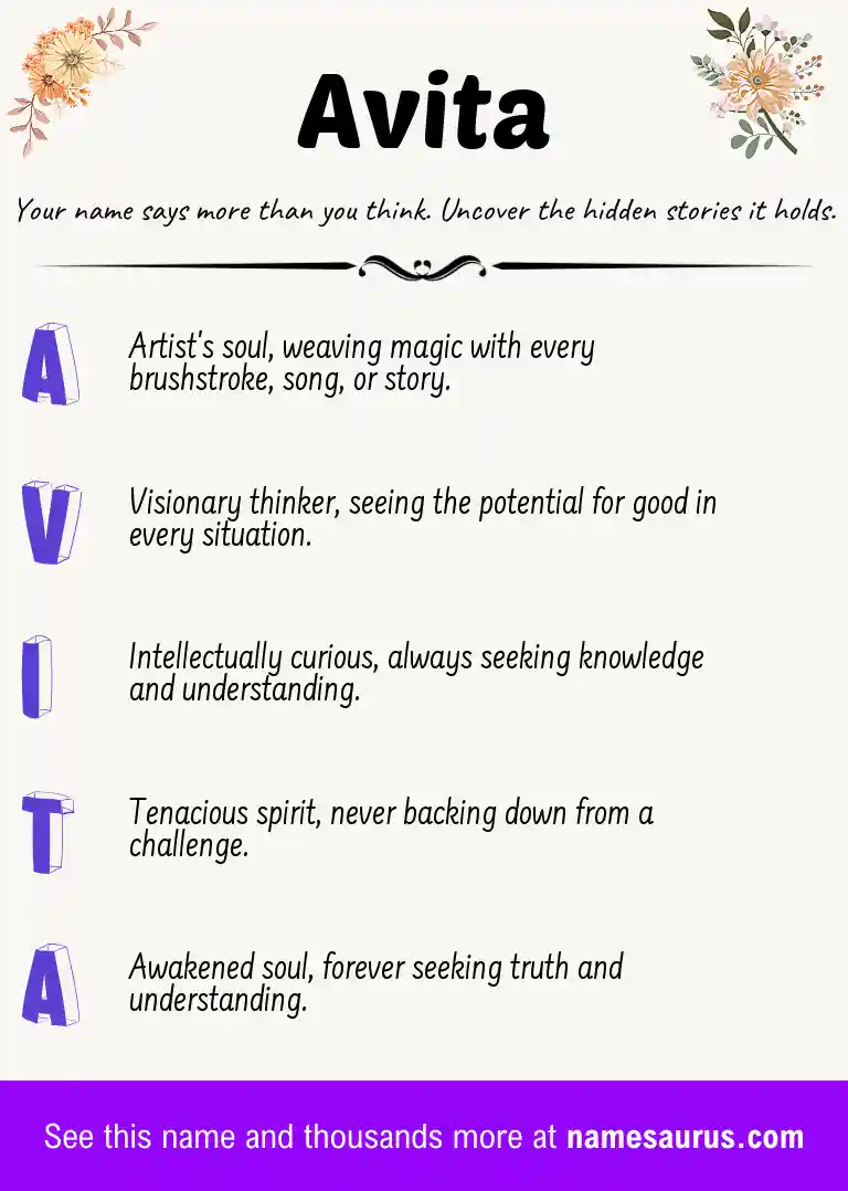 Acrostic poem about Avita.