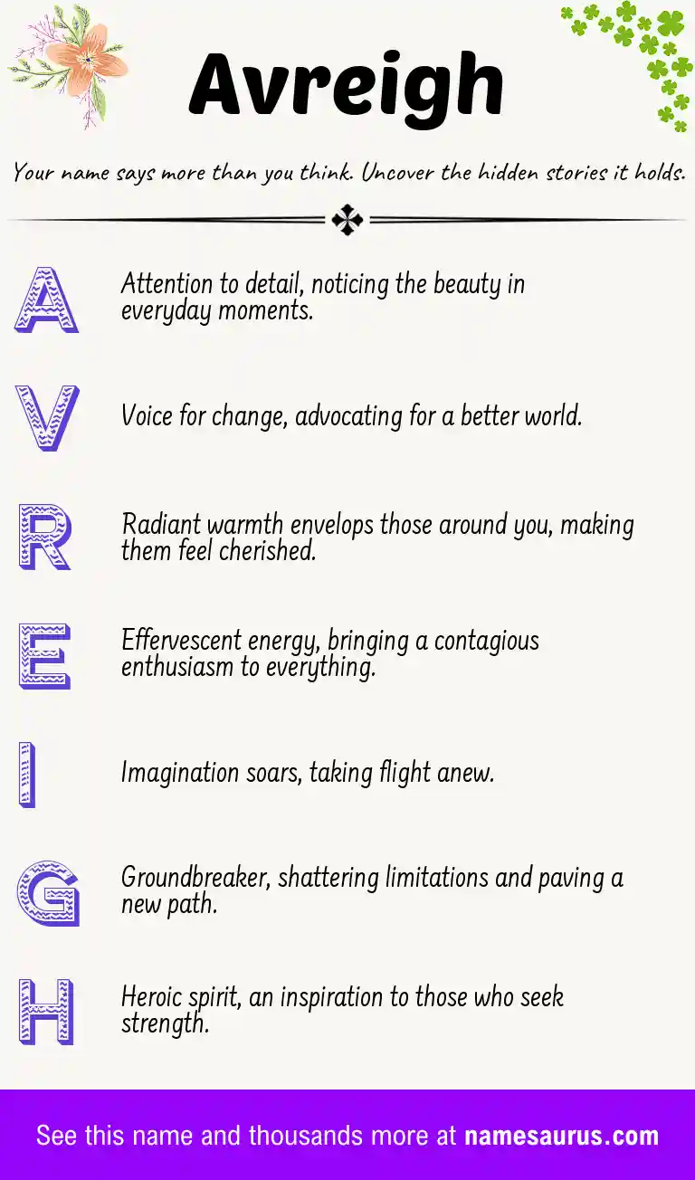 Acrostic poem about Avreigh.
