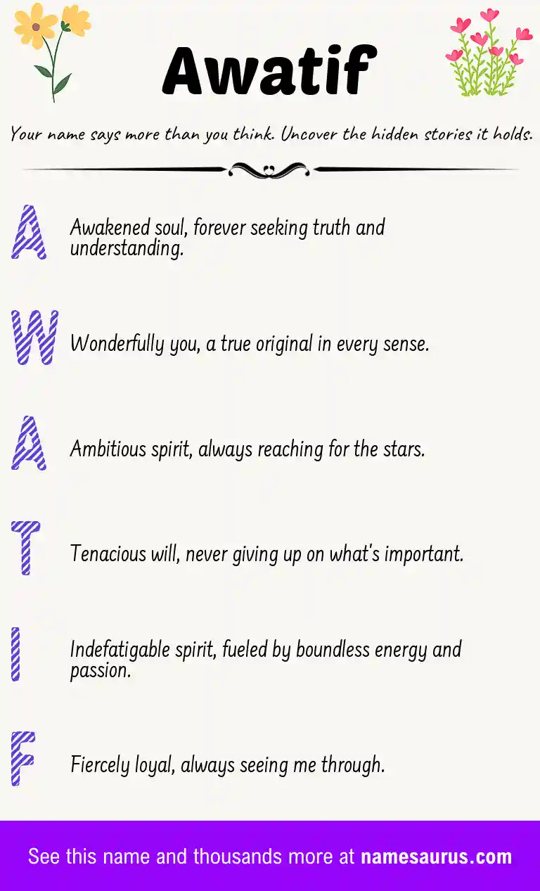 Acrostic poem about Awatif.