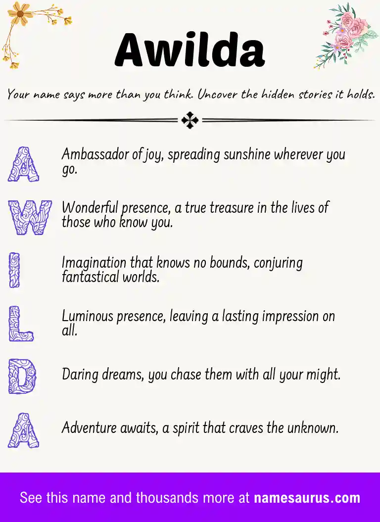 Acrostic poem about Awilda.
