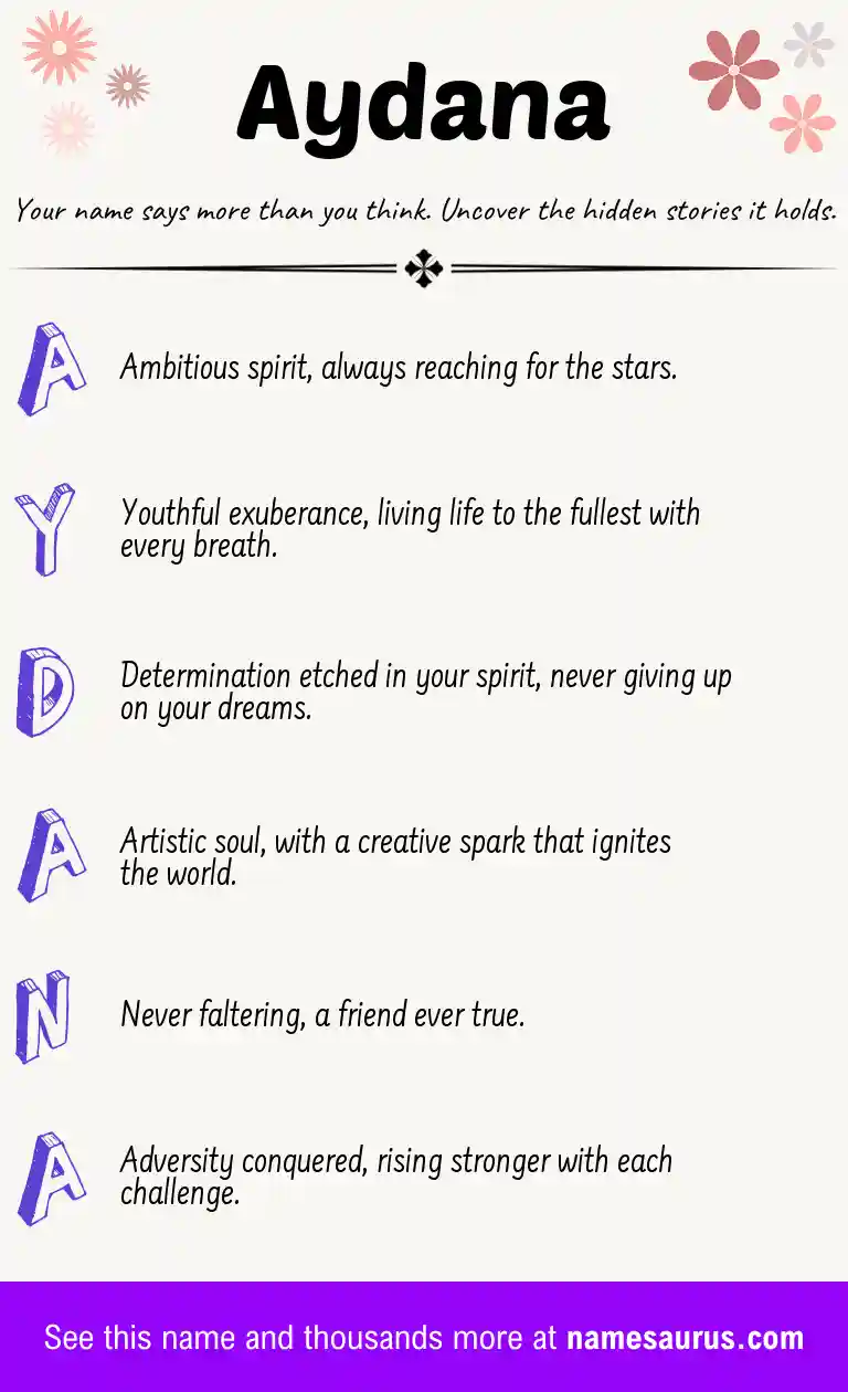 Acrostic poem about Aydana.