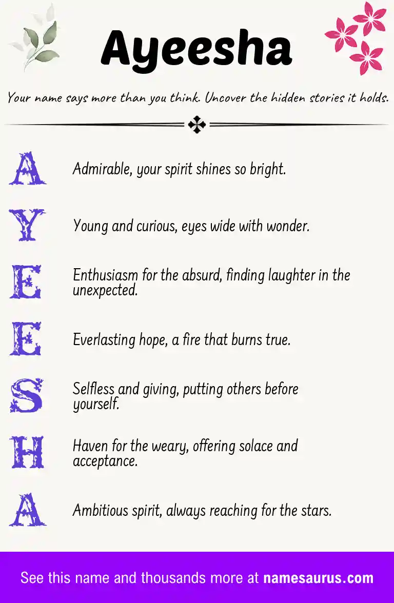 Acrostic poem about Ayeesha.