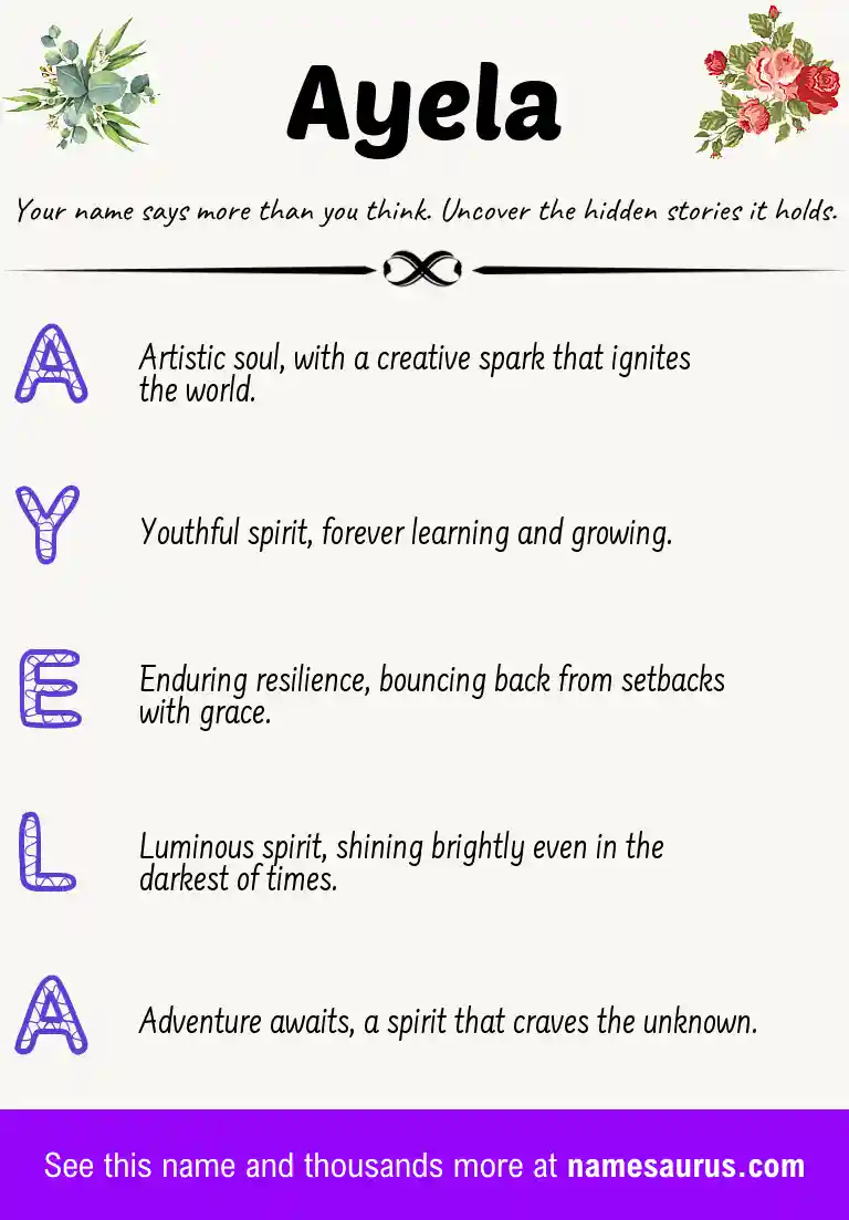 Acrostic poem about Ayela.