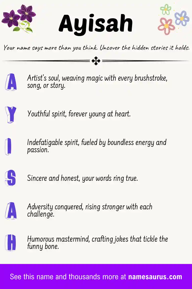 Acrostic poem about Ayisah.