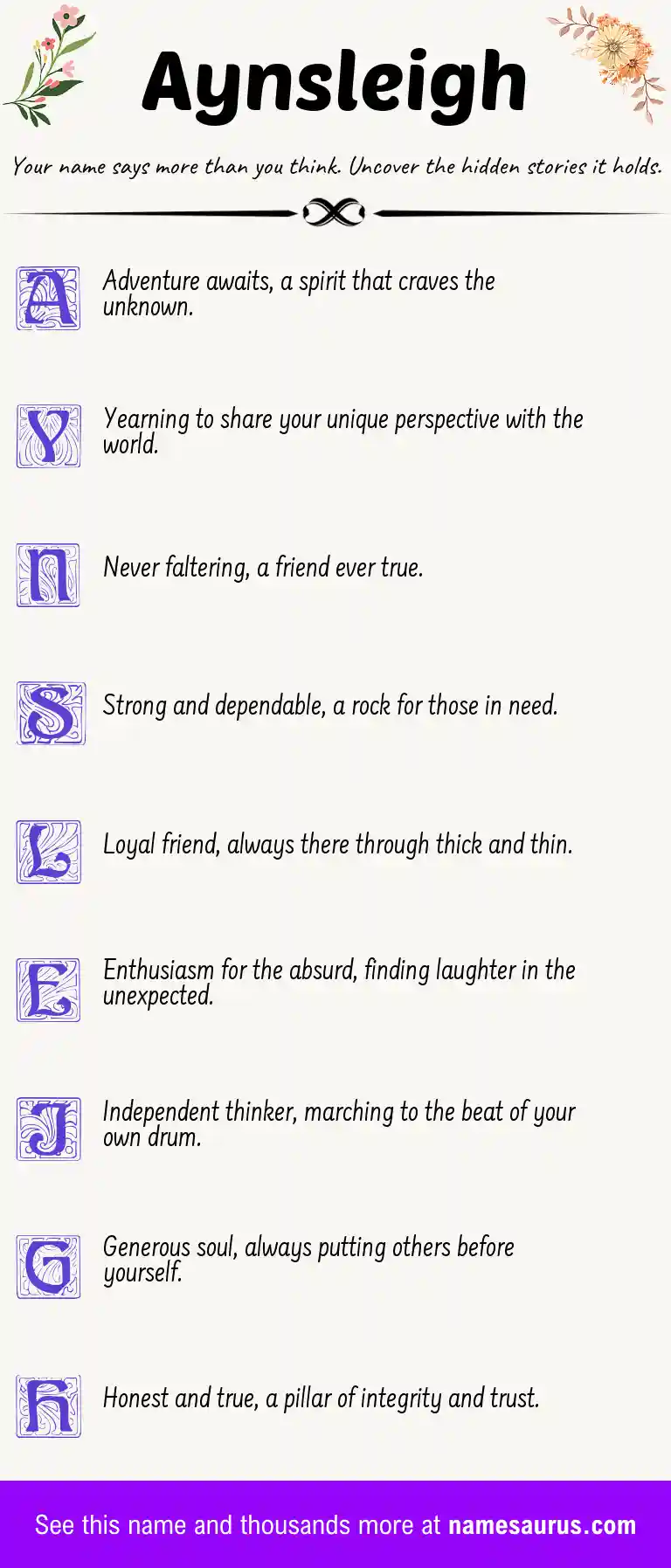 Acrostic poem about Aynsleigh.