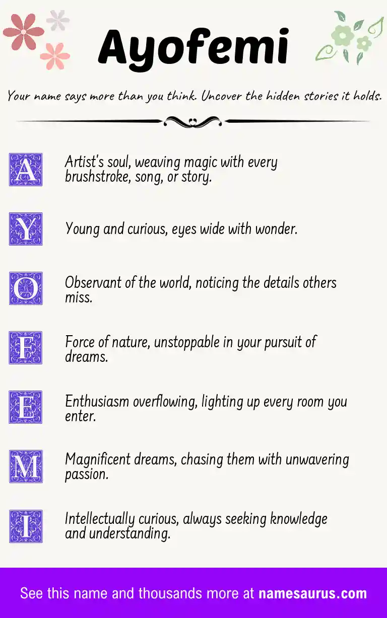 Acrostic poem about Ayofemi.