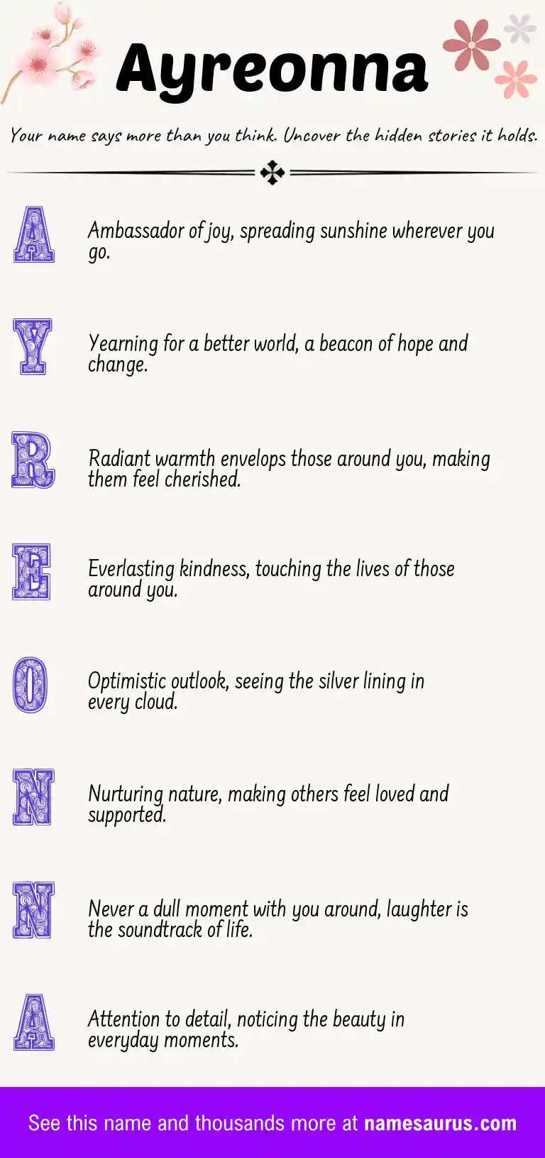 Acrostic poem about Ayreonna.