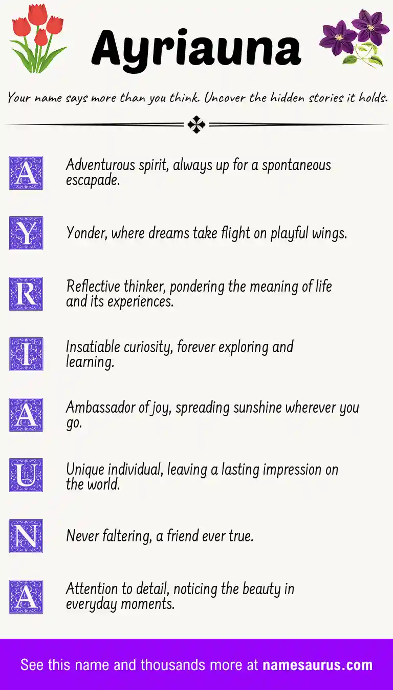 Acrostic poem about Ayriauna.