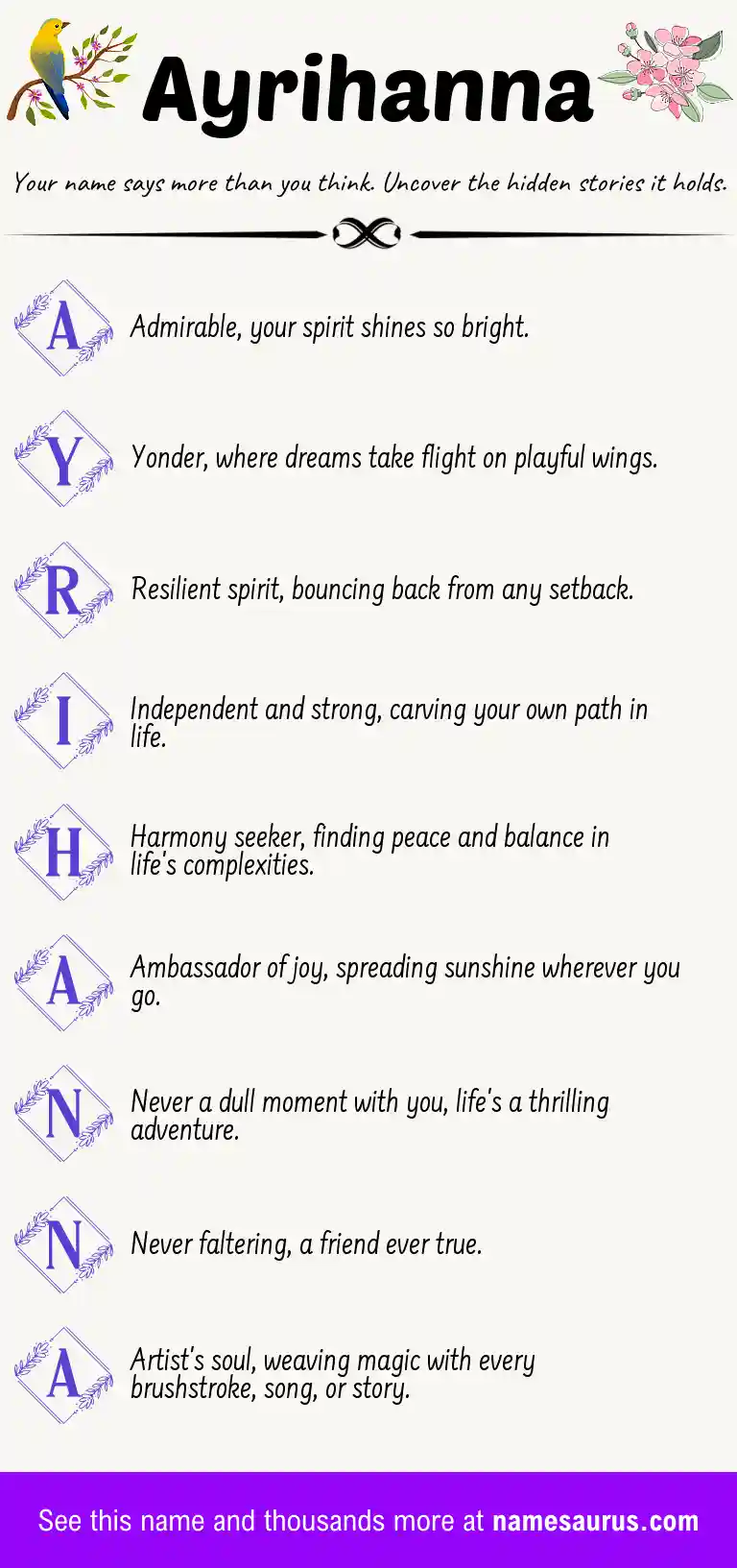 Acrostic poem about Ayrihanna.