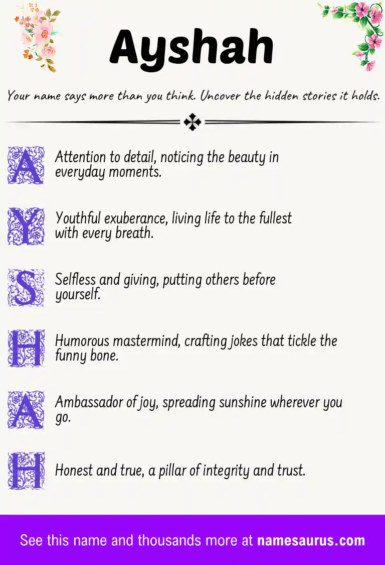 Acrostic poem about Ayshah.