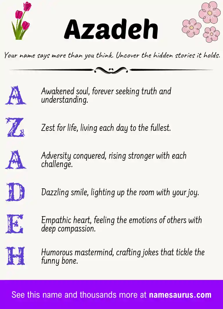 Acrostic poem about Azadeh.