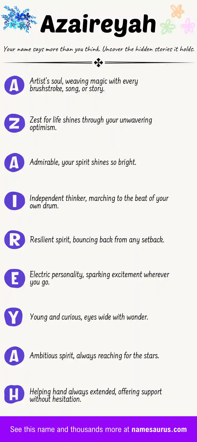Acrostic poem about Azaireyah.