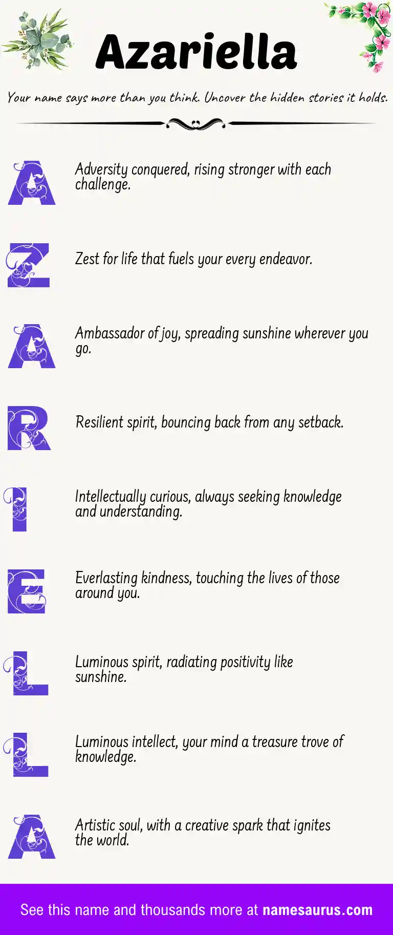 Acrostic poem about Azariella.