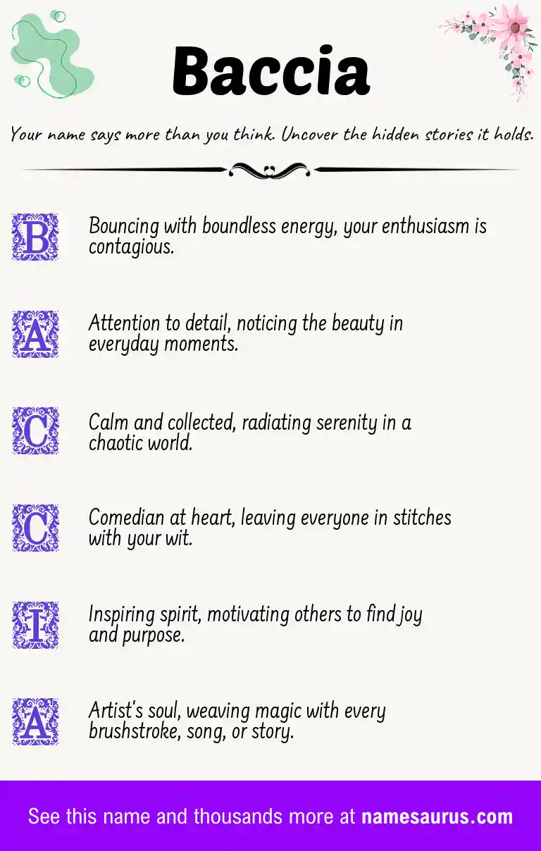 Acrostic poem about Baccia.