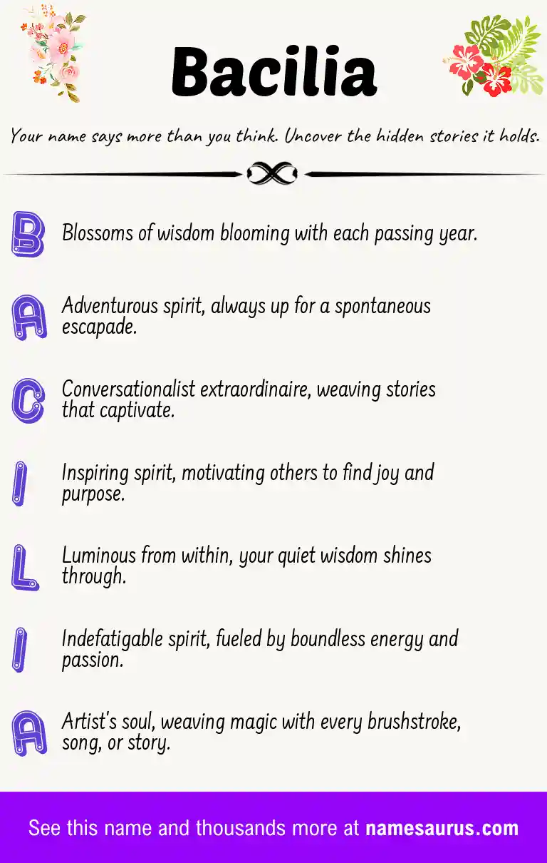 Acrostic poem about Bacilia.
