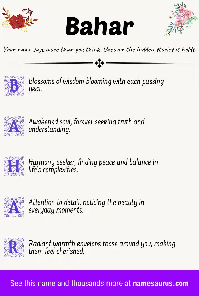 Acrostic poem about Bahar.
