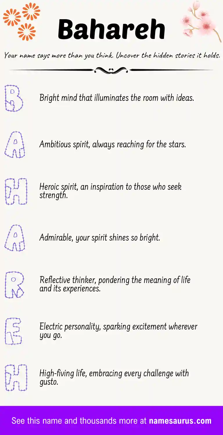 Acrostic poem about Bahareh.