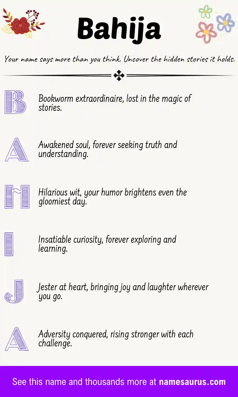 Acrostic poem about Bahija.