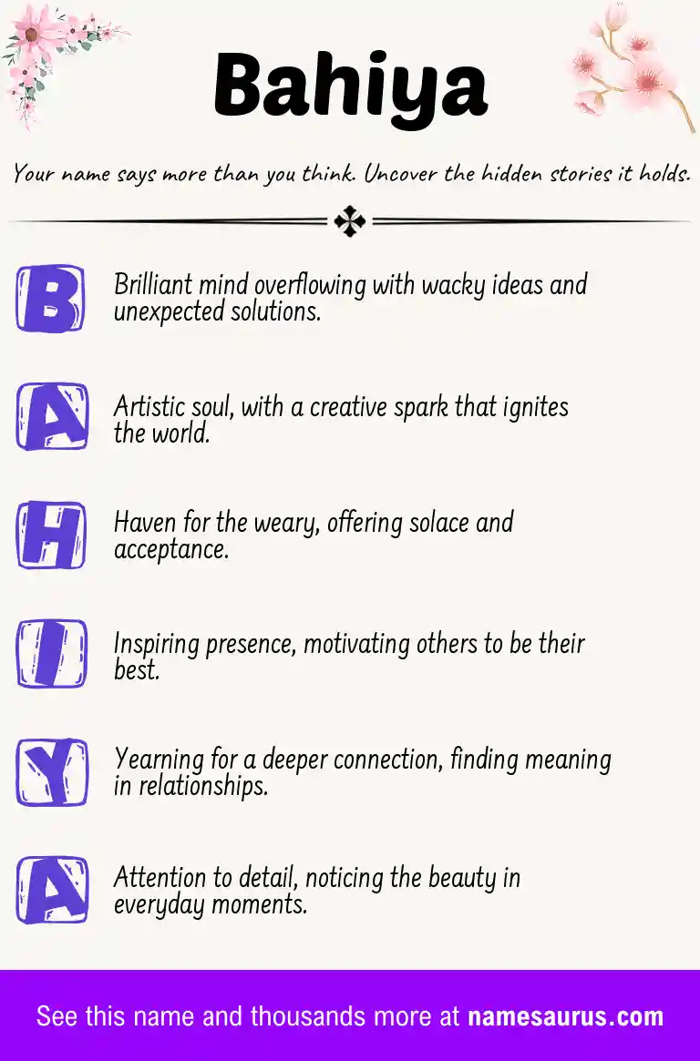 Acrostic poem about Bahiya.