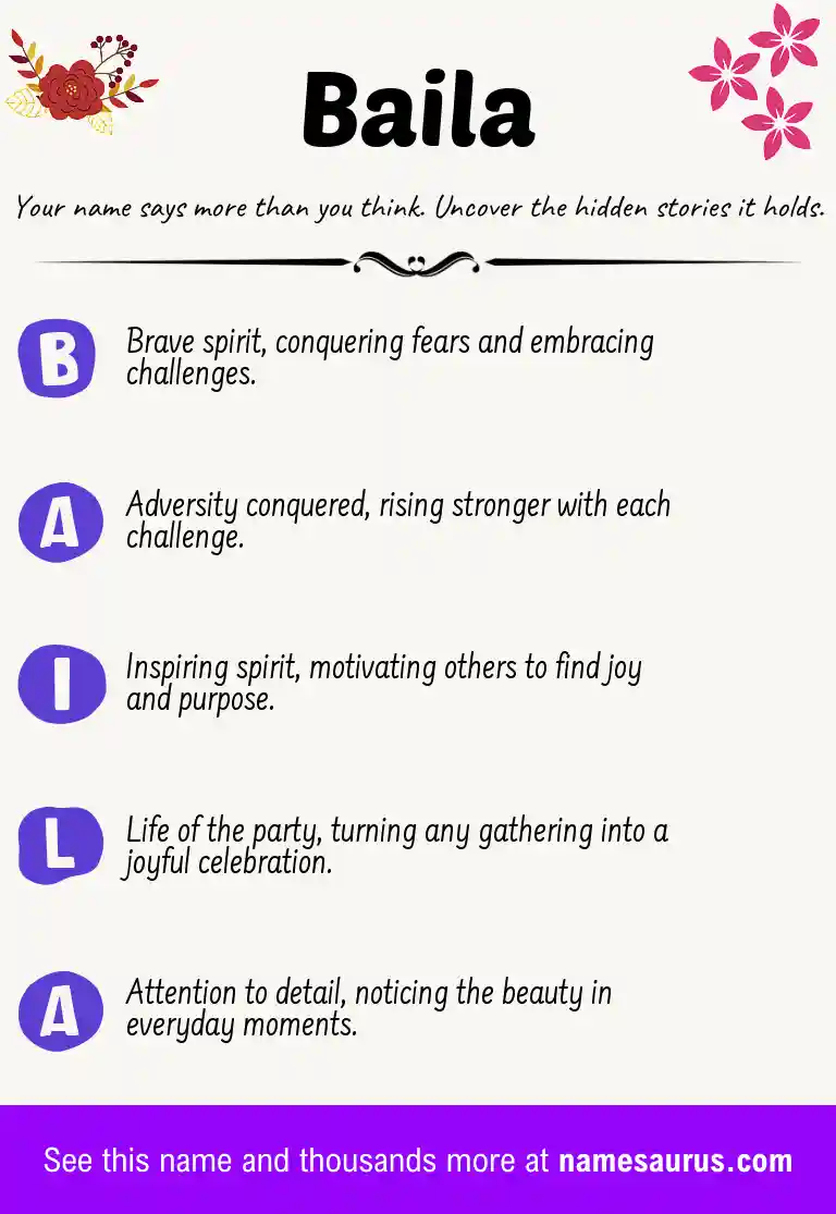Acrostic poem about Baila.