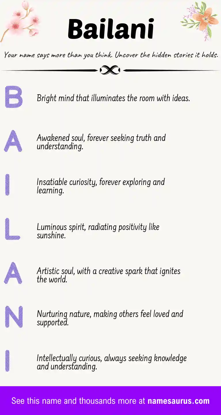 Acrostic poem about Bailani.