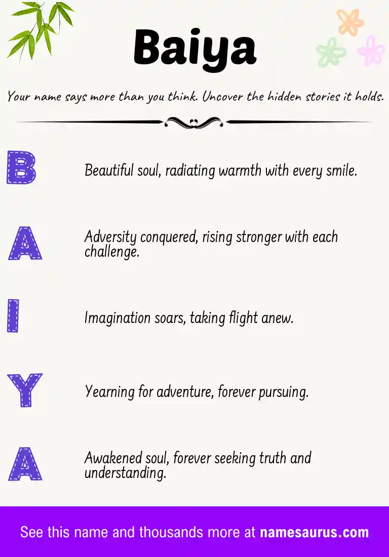 Acrostic poem about Baiya.