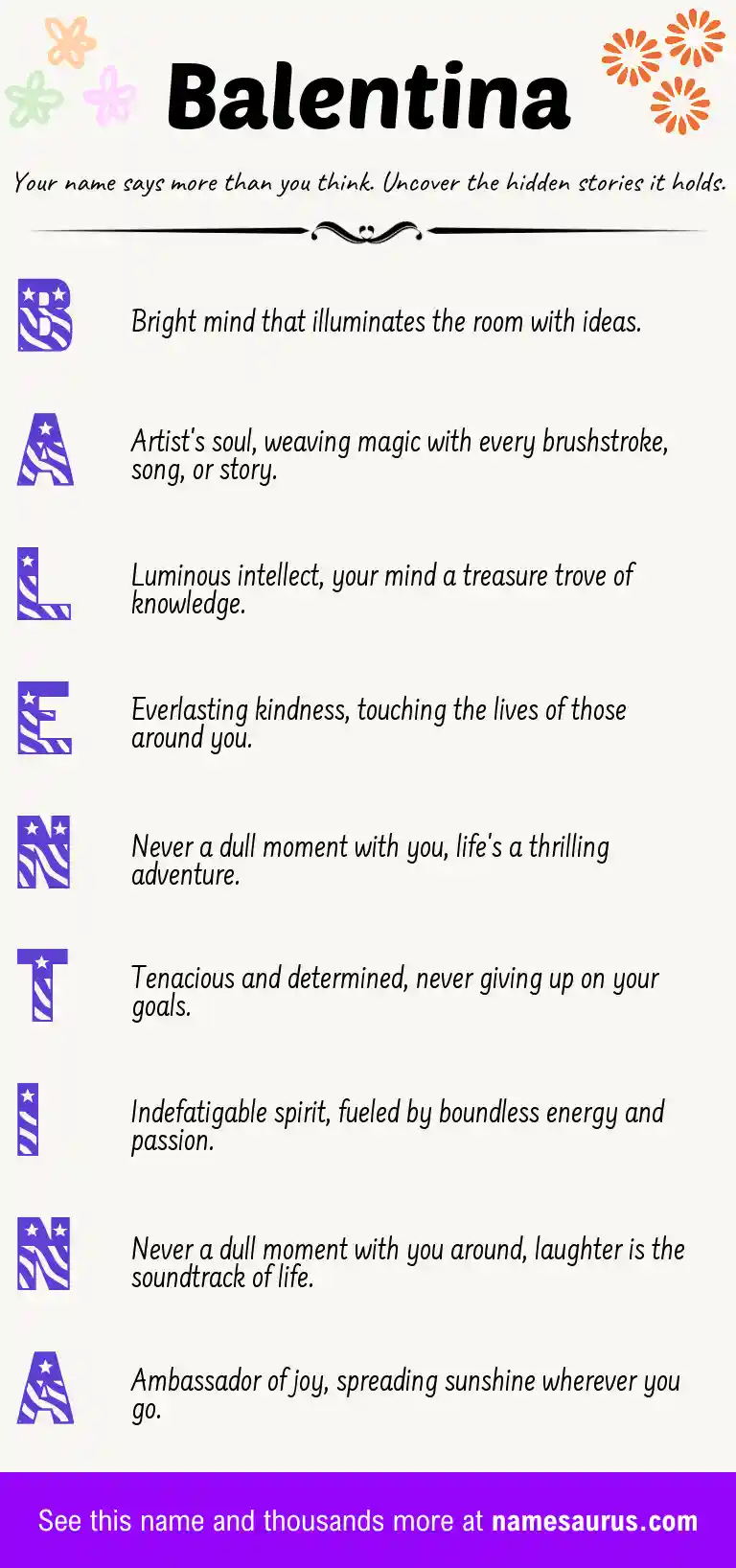 Acrostic poem about Balentina.