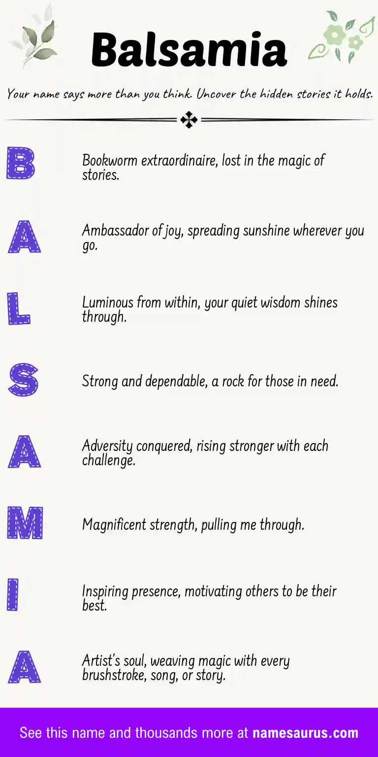 Acrostic poem about Balsamia.