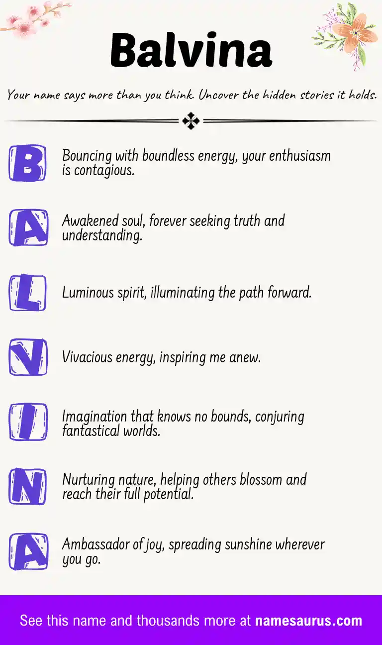 Acrostic poem about Balvina.