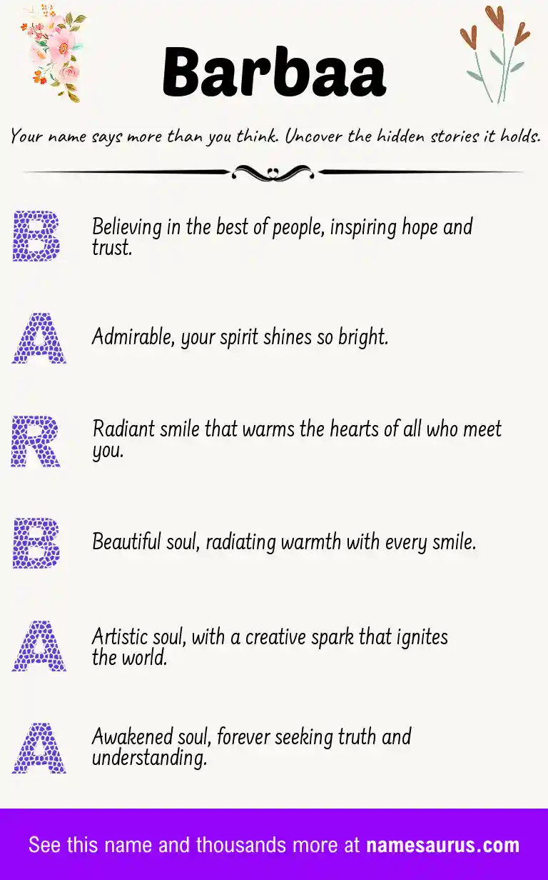 Acrostic poem about Barbaa.