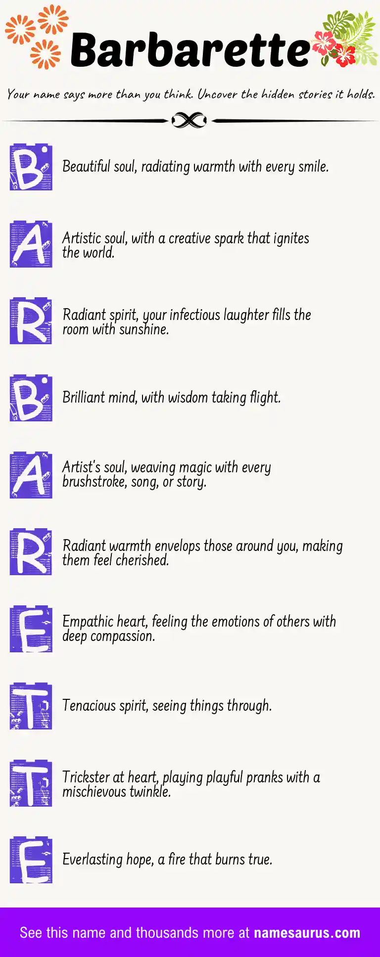 Acrostic poem about Barbarette.