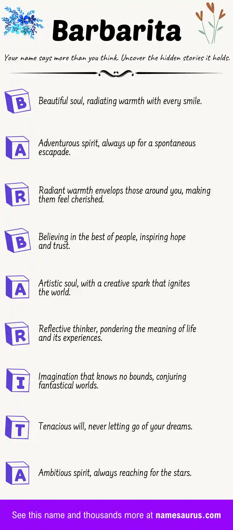 Acrostic poem about Barbarita.