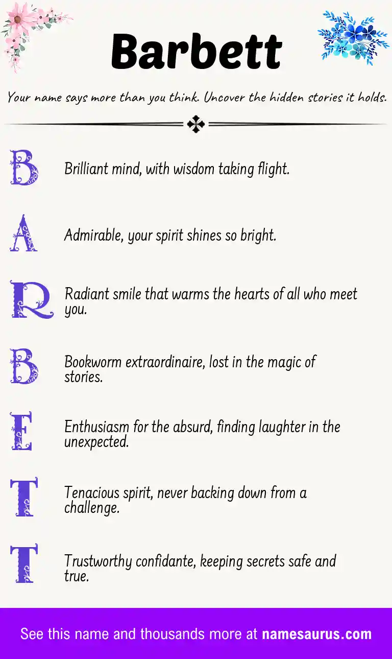 Acrostic poem about Barbett.