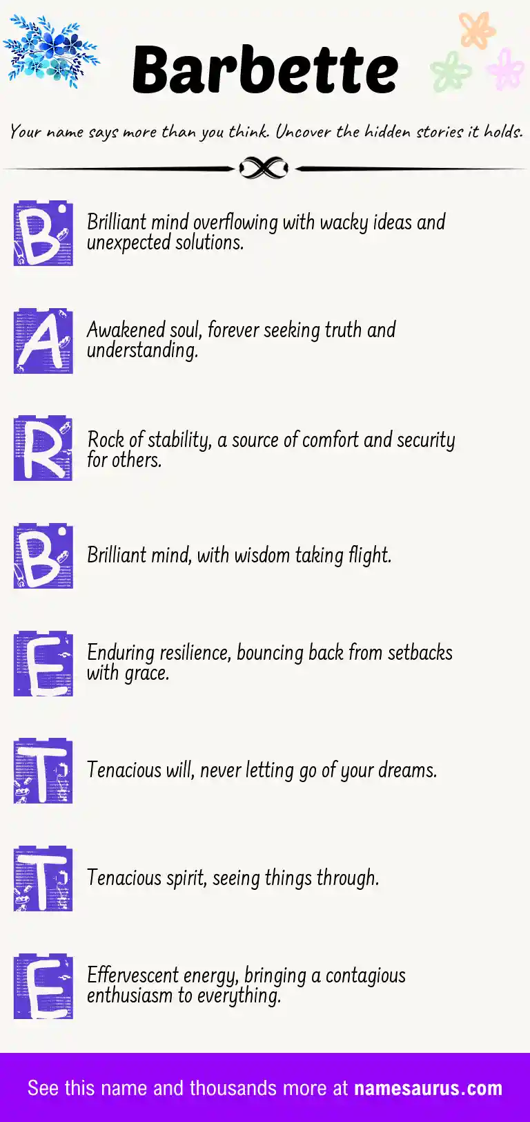 Acrostic poem about Barbette.