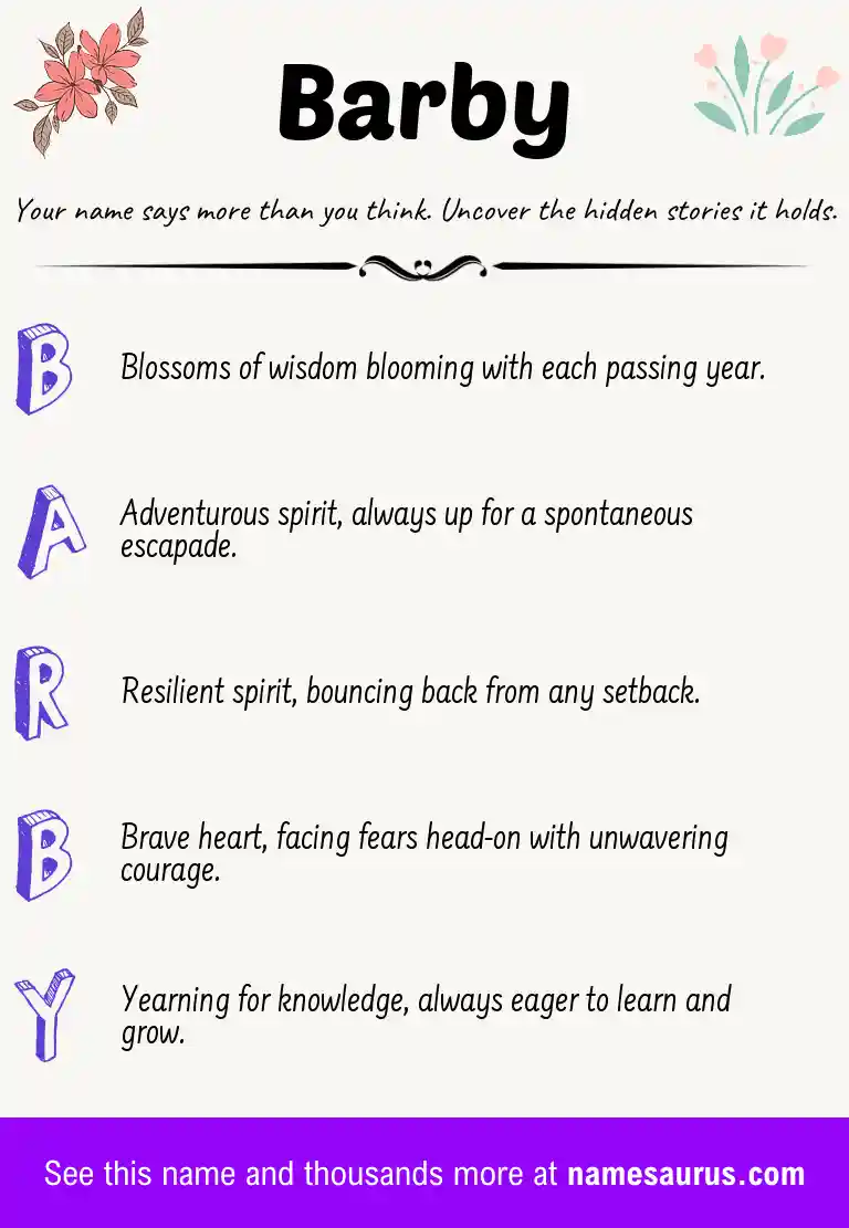 Acrostic poem about Barby.
