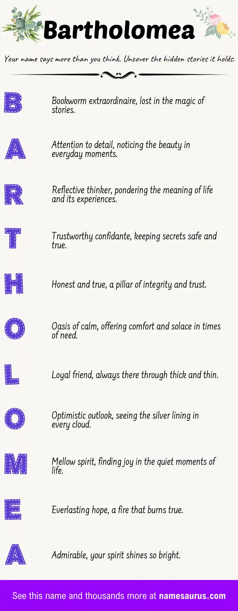 Acrostic poem about Bartholomea.