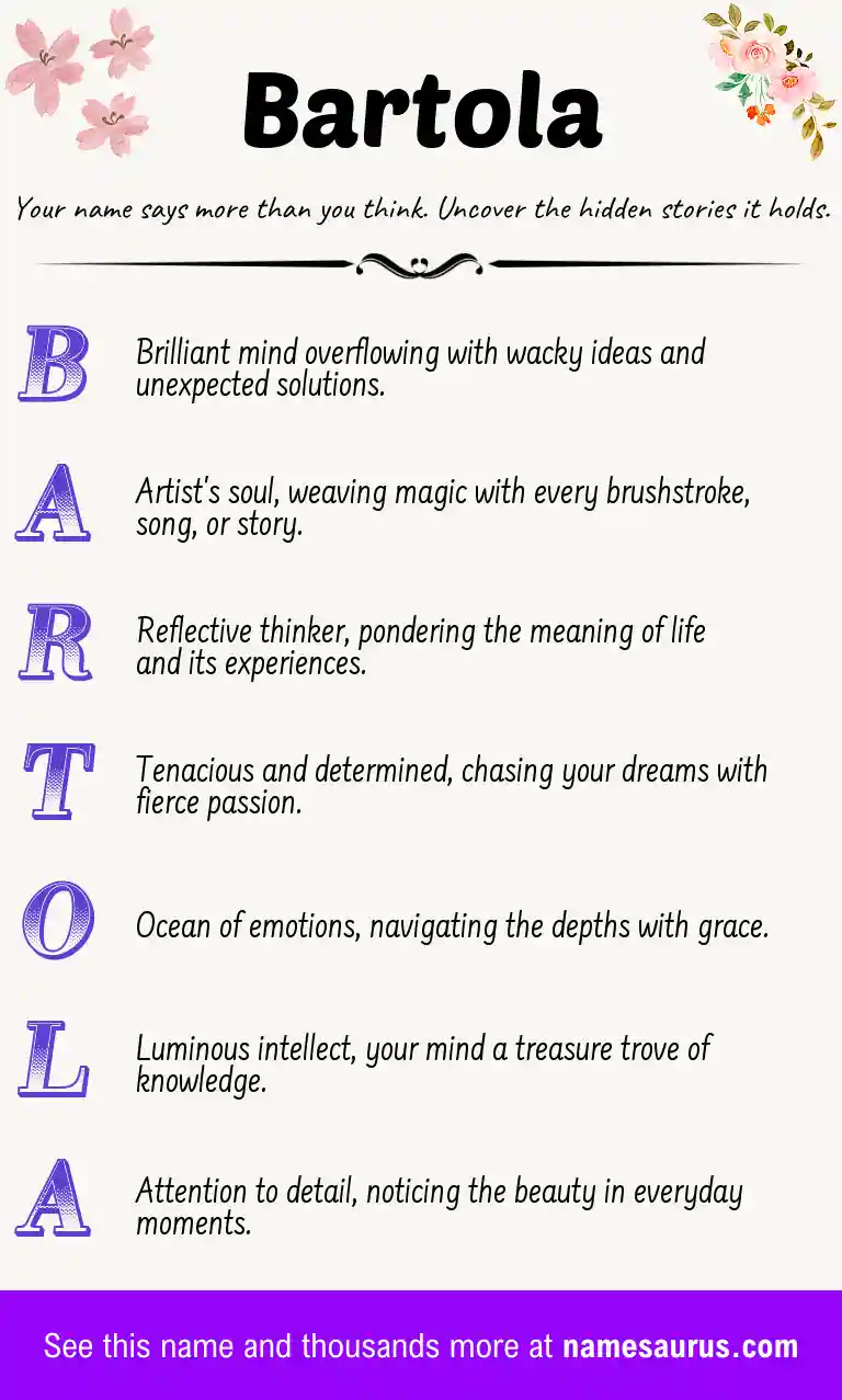 Acrostic poem about Bartola.
