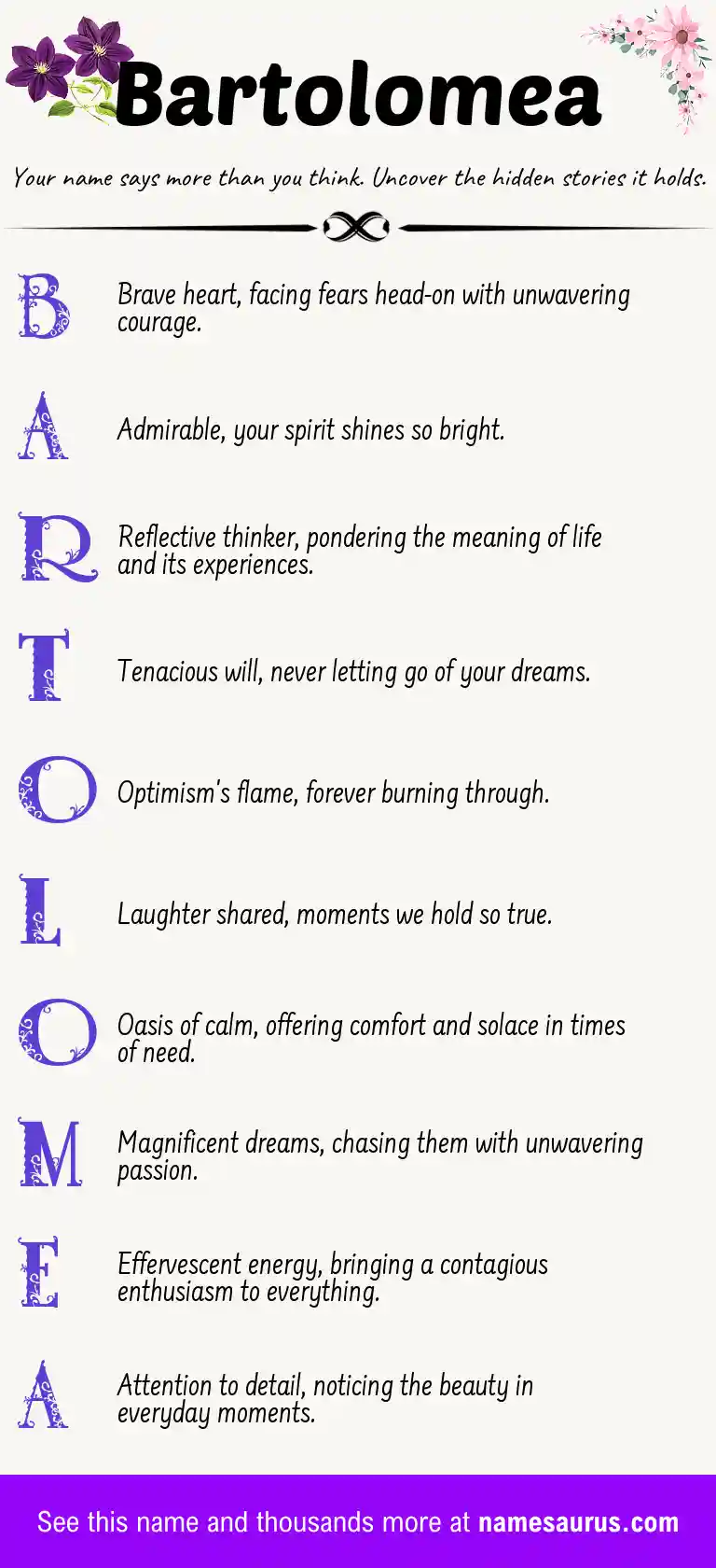 Acrostic poem about Bartolomea.