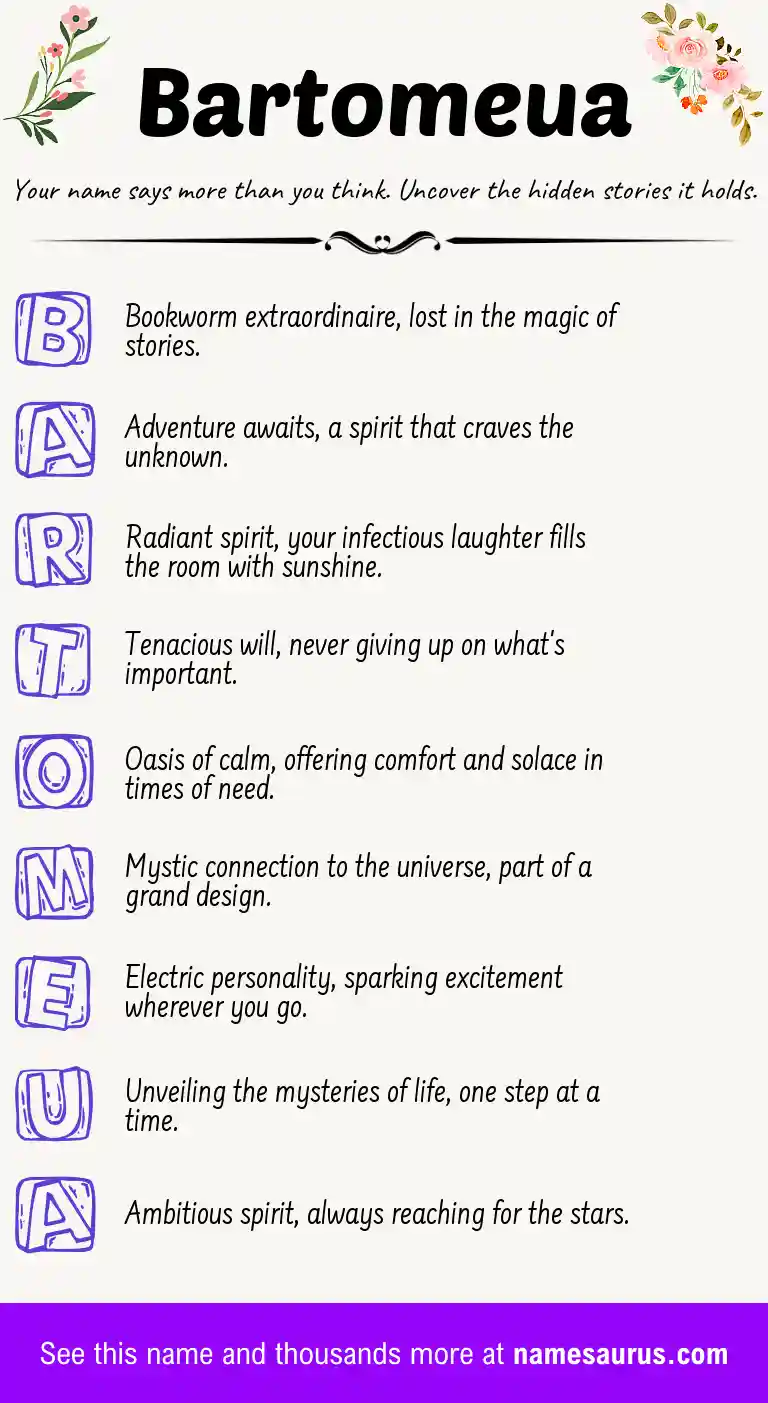 Acrostic poem about Bartomeua.