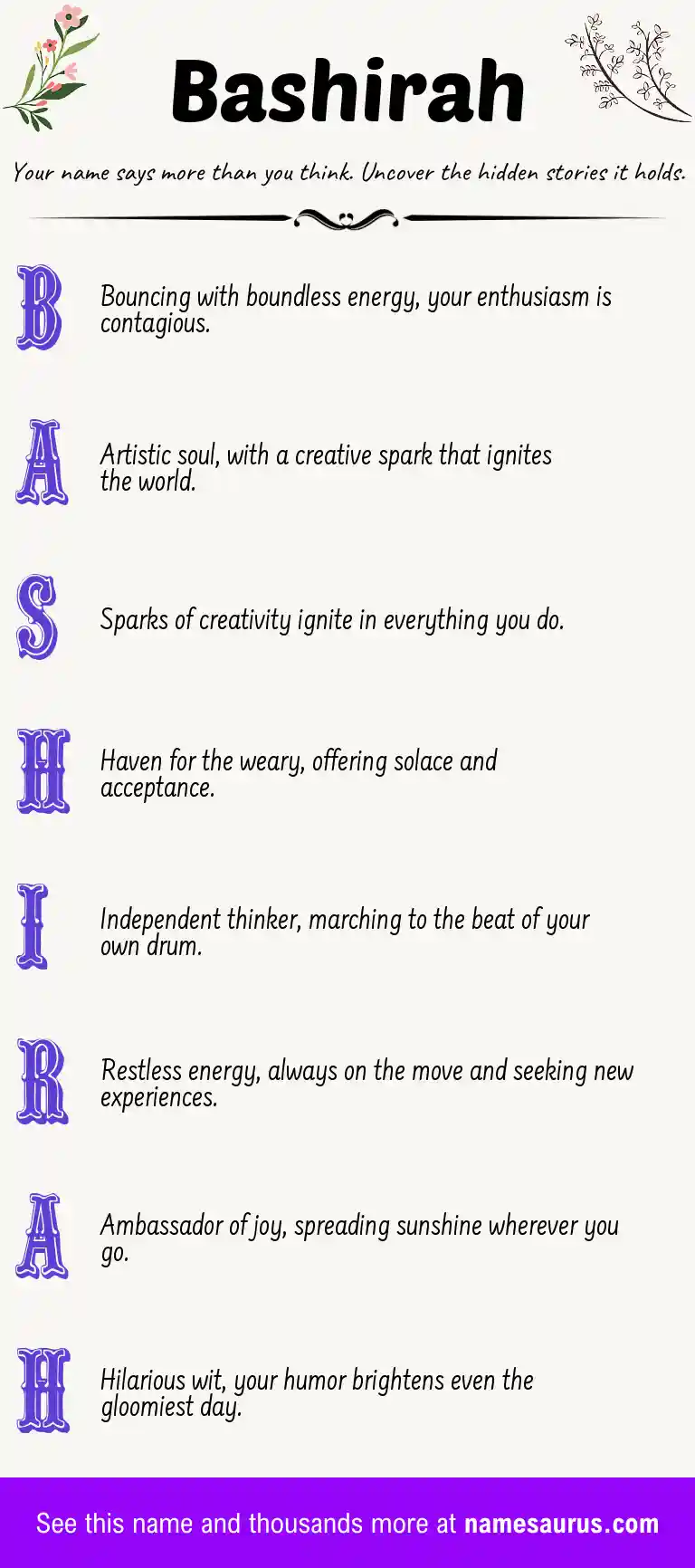 Acrostic poem about Bashirah.