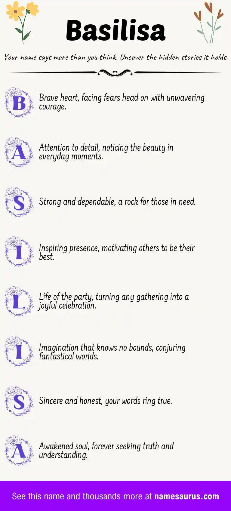 Acrostic poem about Basilisa.