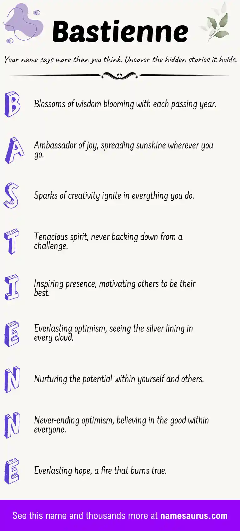 Acrostic poem about Bastienne.