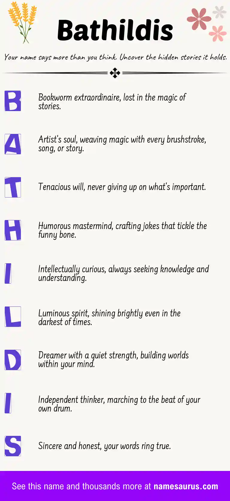 Acrostic poem about Bathildis.