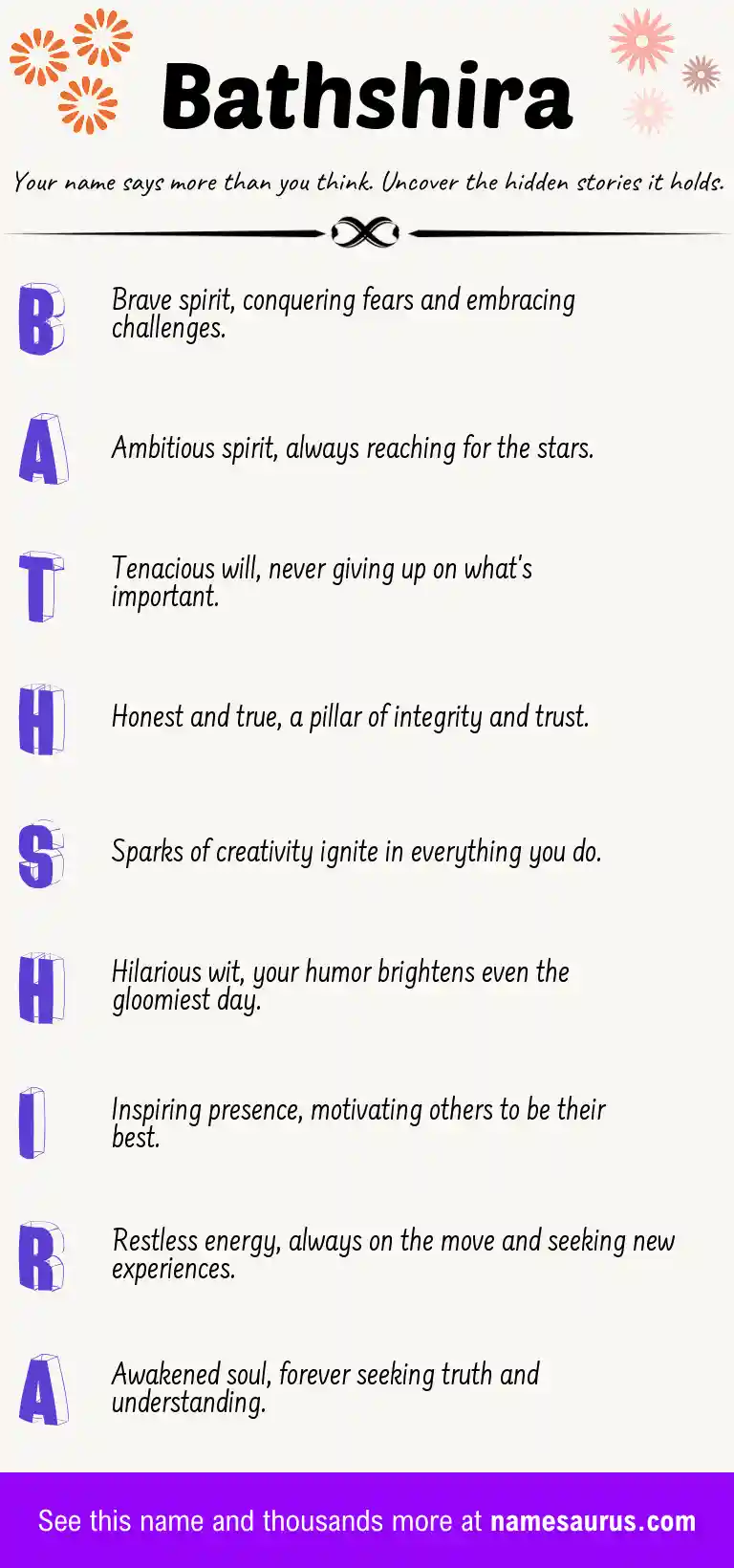 Acrostic poem about Bathshira.
