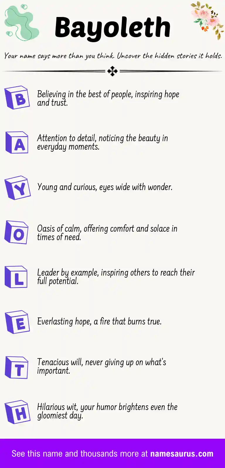 Acrostic poem about Bayoleth.