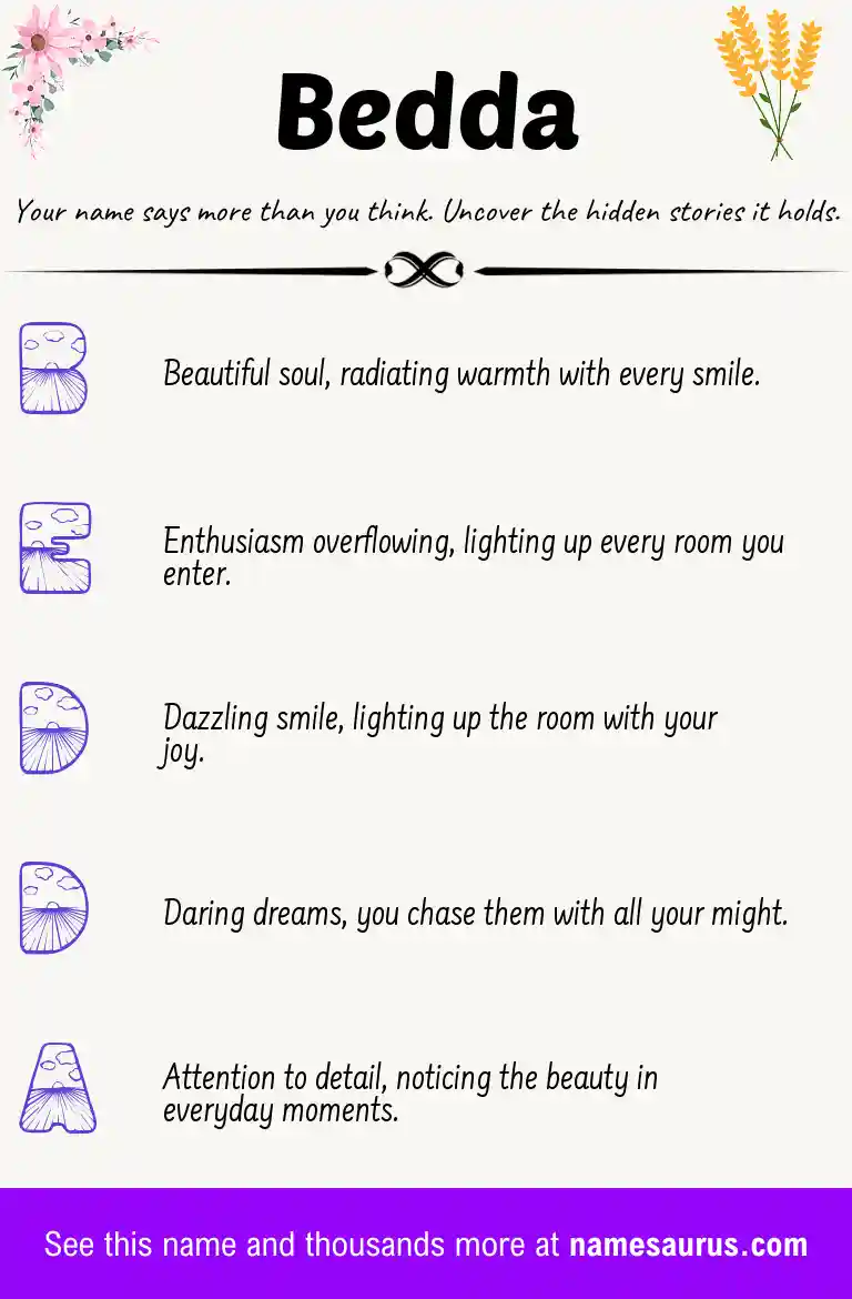 Acrostic poem about Bedda.