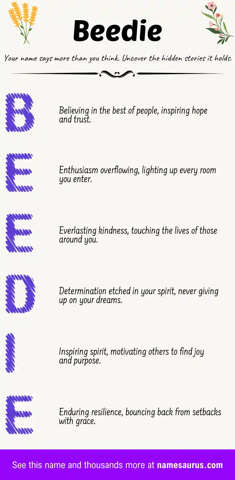 Acrostic poem about Beedie.