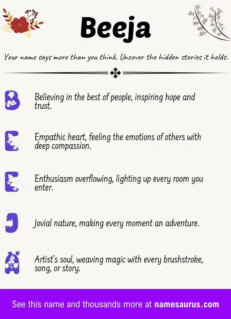 Acrostic poem about Beeja.