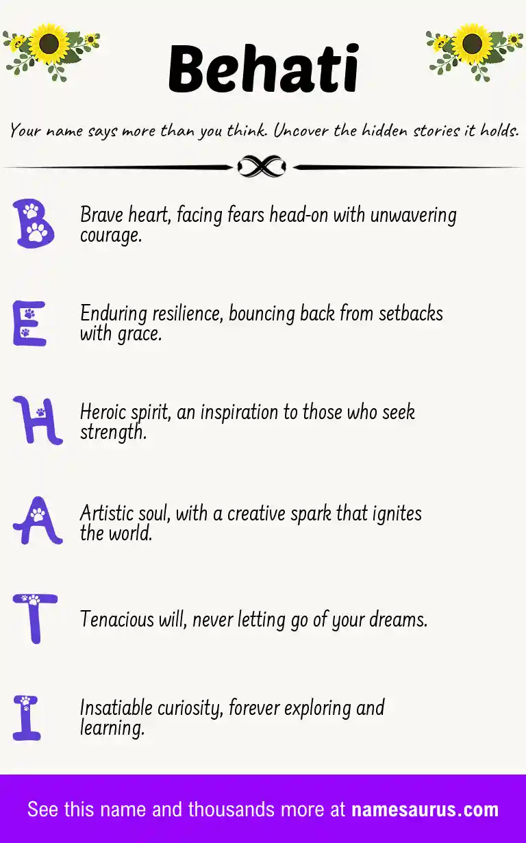 Acrostic poem about Behati.